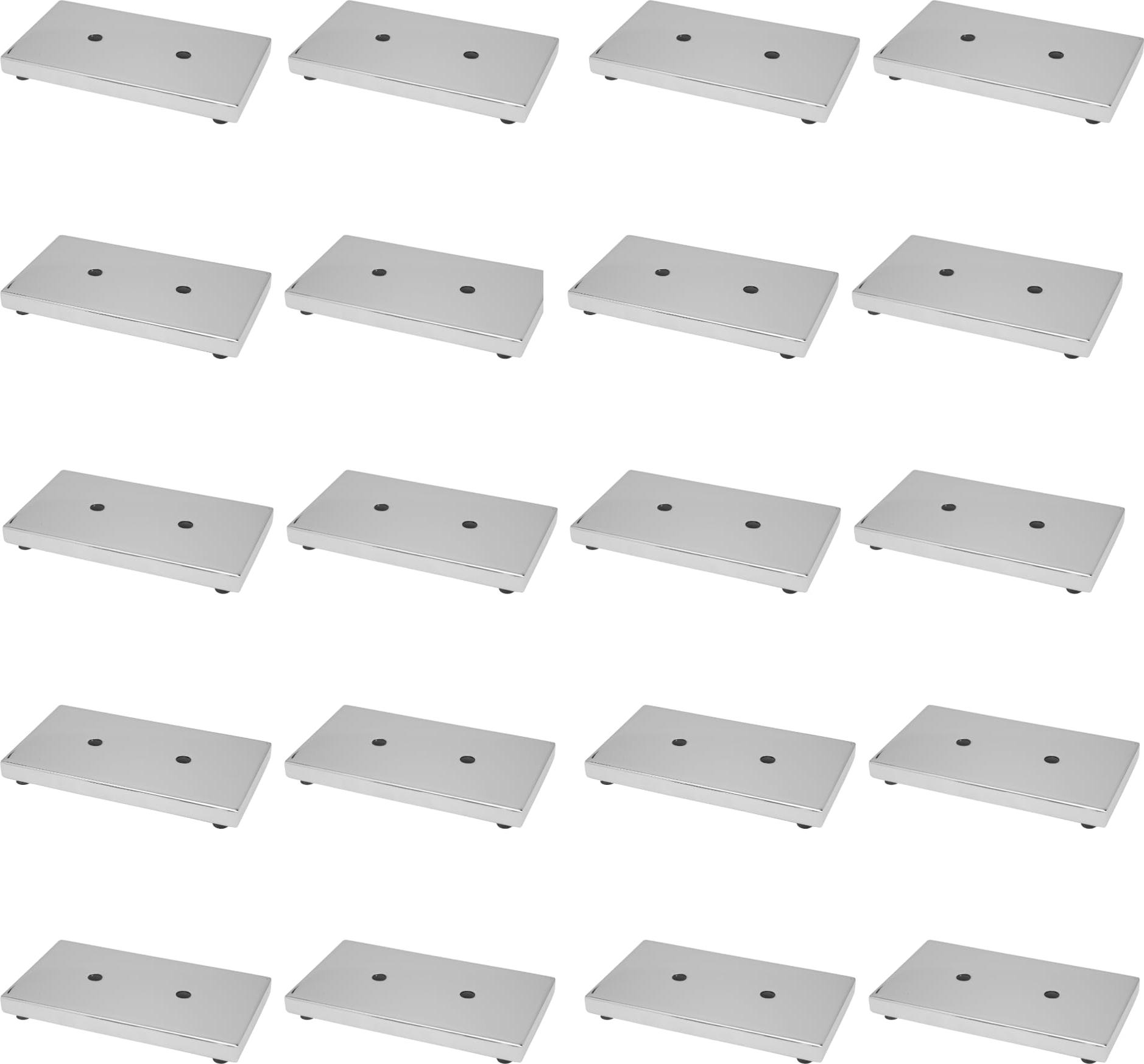 GTV - Möbelfüße MODERN 926, Füße aus Chromstahl, Für Kommoden, Sofas, Schränke, Kunststoffschlitten, Abmessungen Montageplatte: 180x100 mm, Höhe: 20 mm, Farbe: Chrom - 20 Stück NM-MDN926-01-BAG20