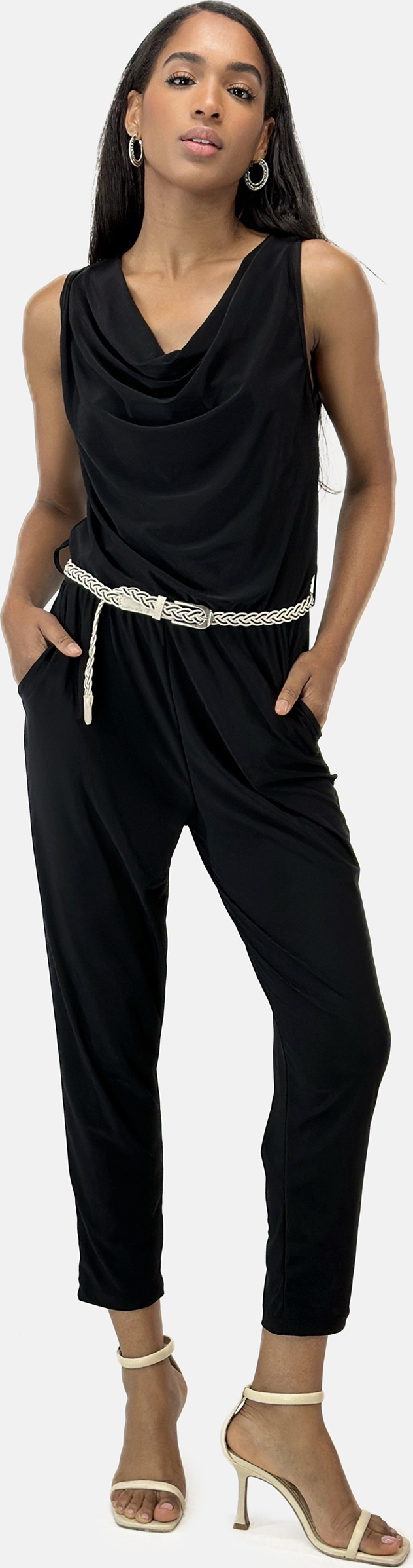 Elara Damen Jumpsuit mit Gürtel mit Gürtel 1197 Black