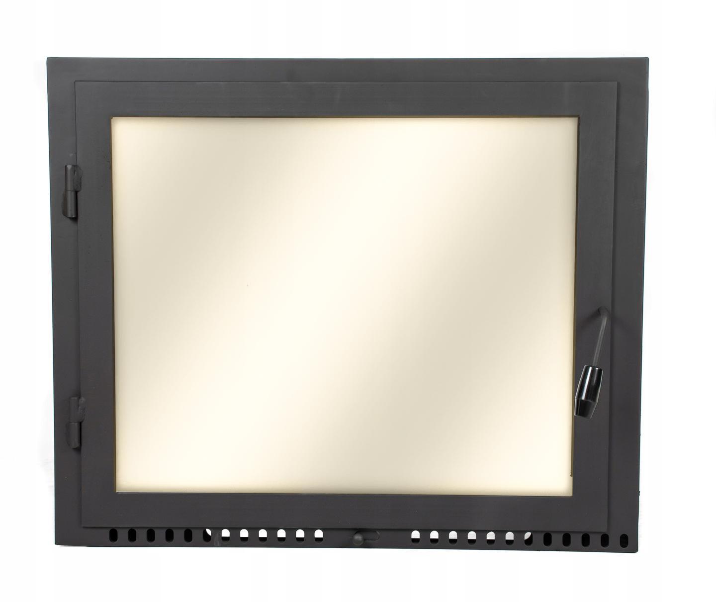 Dvierka komínové 80x48 cm na pizzu s tepelne odolným sklom, oceľové dvierka bez príruby a s ľavým pántom, vhodné pre krb alebo pec 800×480 mm.