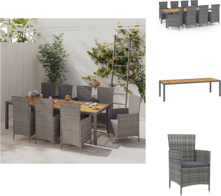 vidaXL 9-dielny záhradný jedálenský set s vankúšmi polyratan sivý - Záhradný nábytok sety
