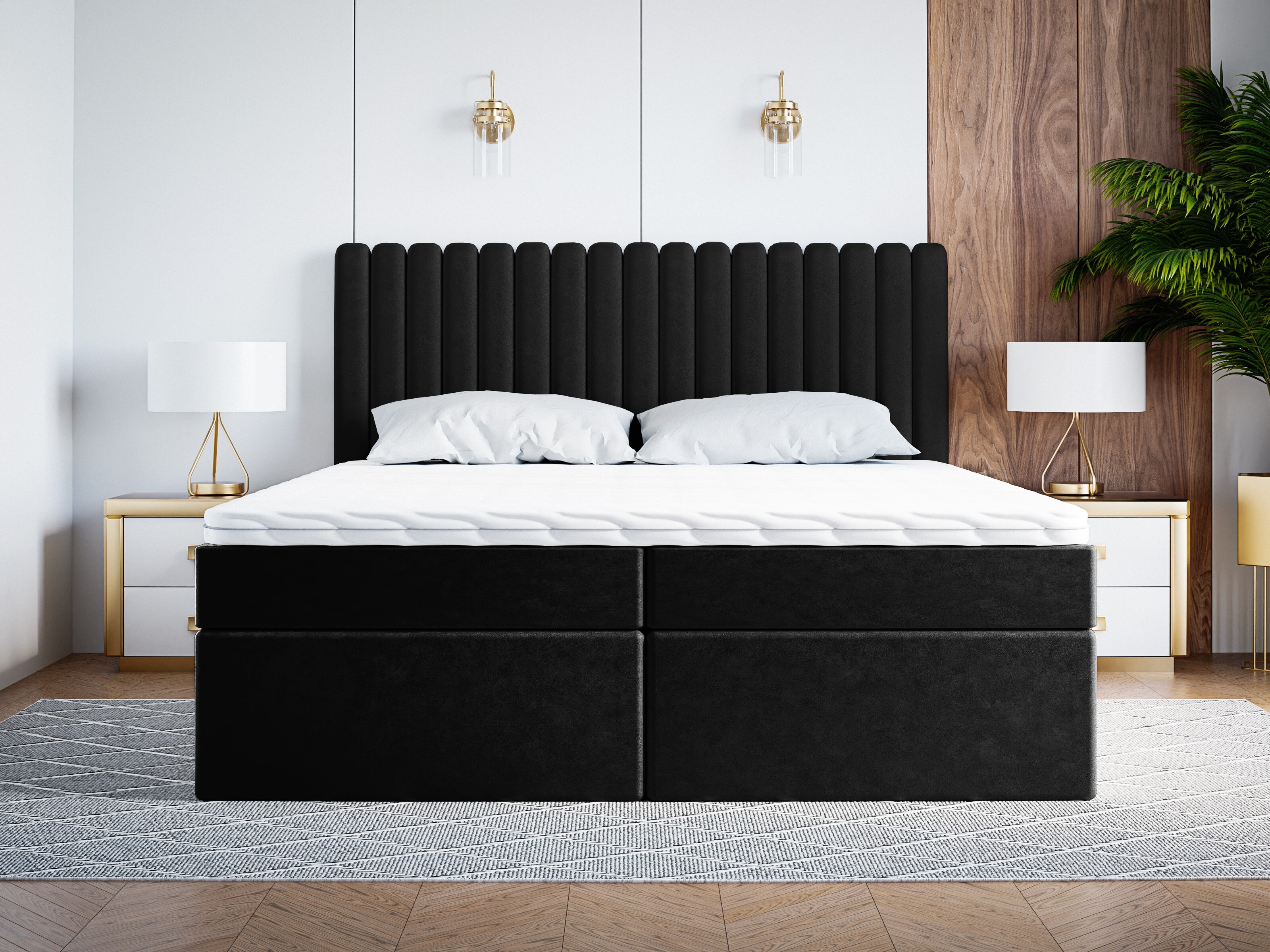 ADIDAR skriňová posteľ Oskar 180x200cm s matracom - čalúnená posteľ s dreveným rámom postele, topper, podstavec pod posteľ - čierna - Jasmine 100 - s doručením domov