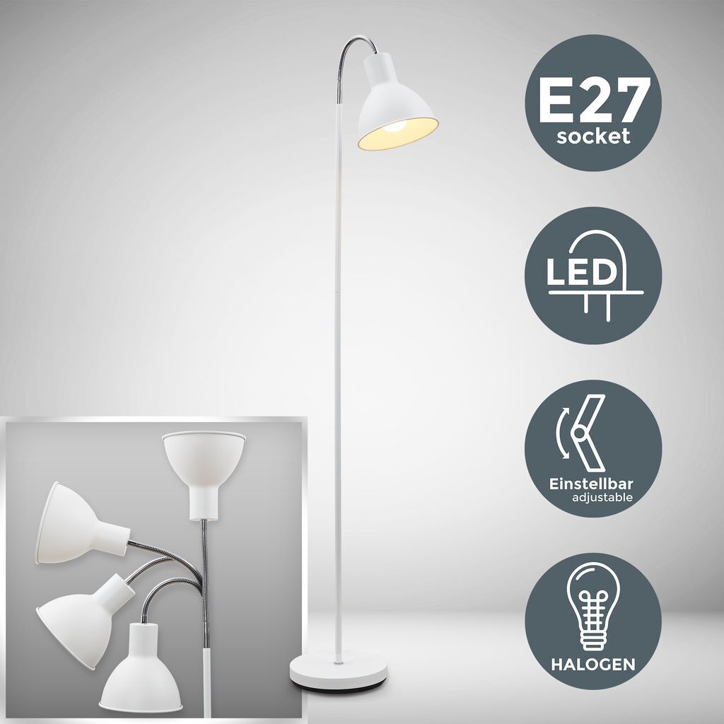 B.K.Licht Stehleuchte Industrial Design Stehlampe Standleuchte Stand Lampe Metall 1-flammig weiß