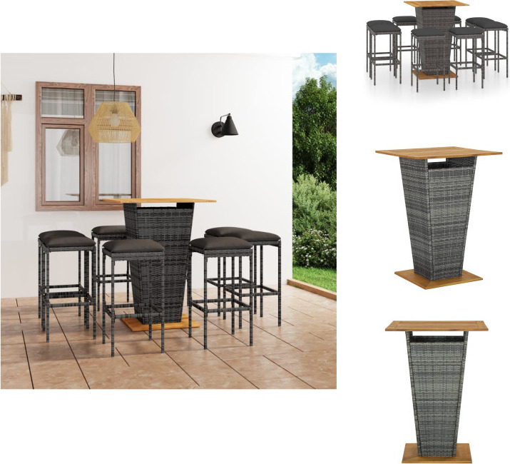 vidaXL 9-dielny záhradný barový set s vankúšmi polyratan sivý - Záhradný nábytok sety