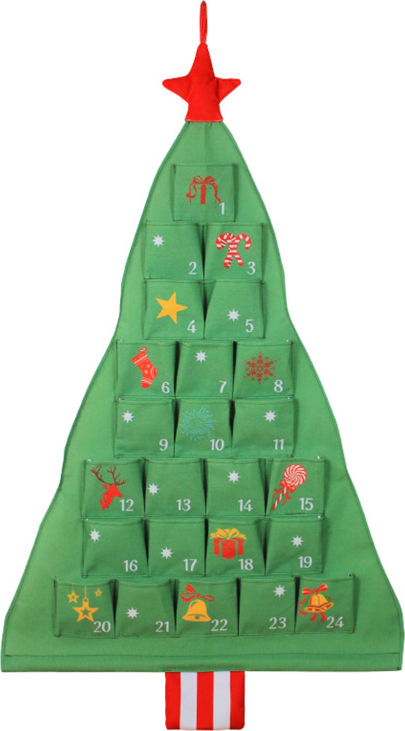 Essen Weihnachts-Adventskalender aus Stoff mit Taschen, 25 Tage, Weihnachtsbaum-Countdown-Kalender, Wand-/Tür-Hängetasche für die Feiertagsdekoration 4535148@Essen