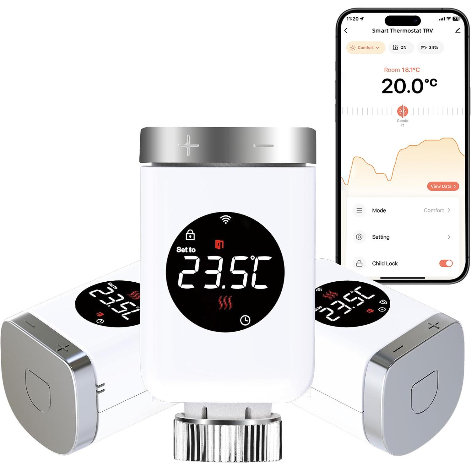 Salcar 3er Set Smart Home Heizkörperthermostat WIFI Elektronisch Heizungsthermostat Lcd mit Amazon Alexa & Google Assistant Thermostat Heizkörper RV18