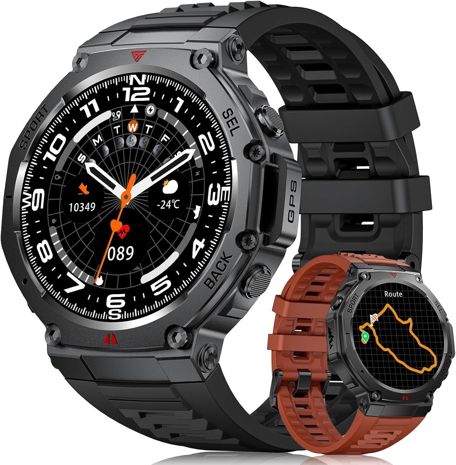 Smartwatch muži, GPS bežecké hodinky, zliatinové puzdro, 5ATM vodotesné športové hodinky s 70+ športovými režimami, fitness hodinky s monitorovaním spánku/zdravia