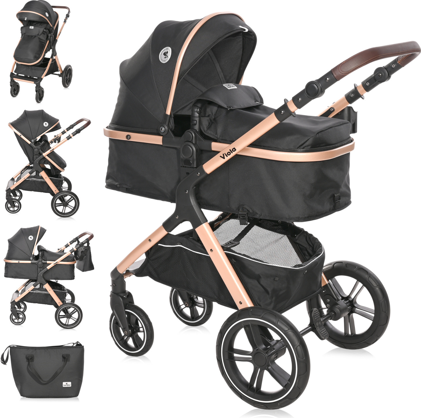 Lorelli Kinderwagen Viola 2 in1, Kombikinderwagen, Baby Buggy mit Liegefunktion klein, Reisebuggy mit Liegeposition mit Fußsack, Liegebuggy, Schwarz 10021812304A