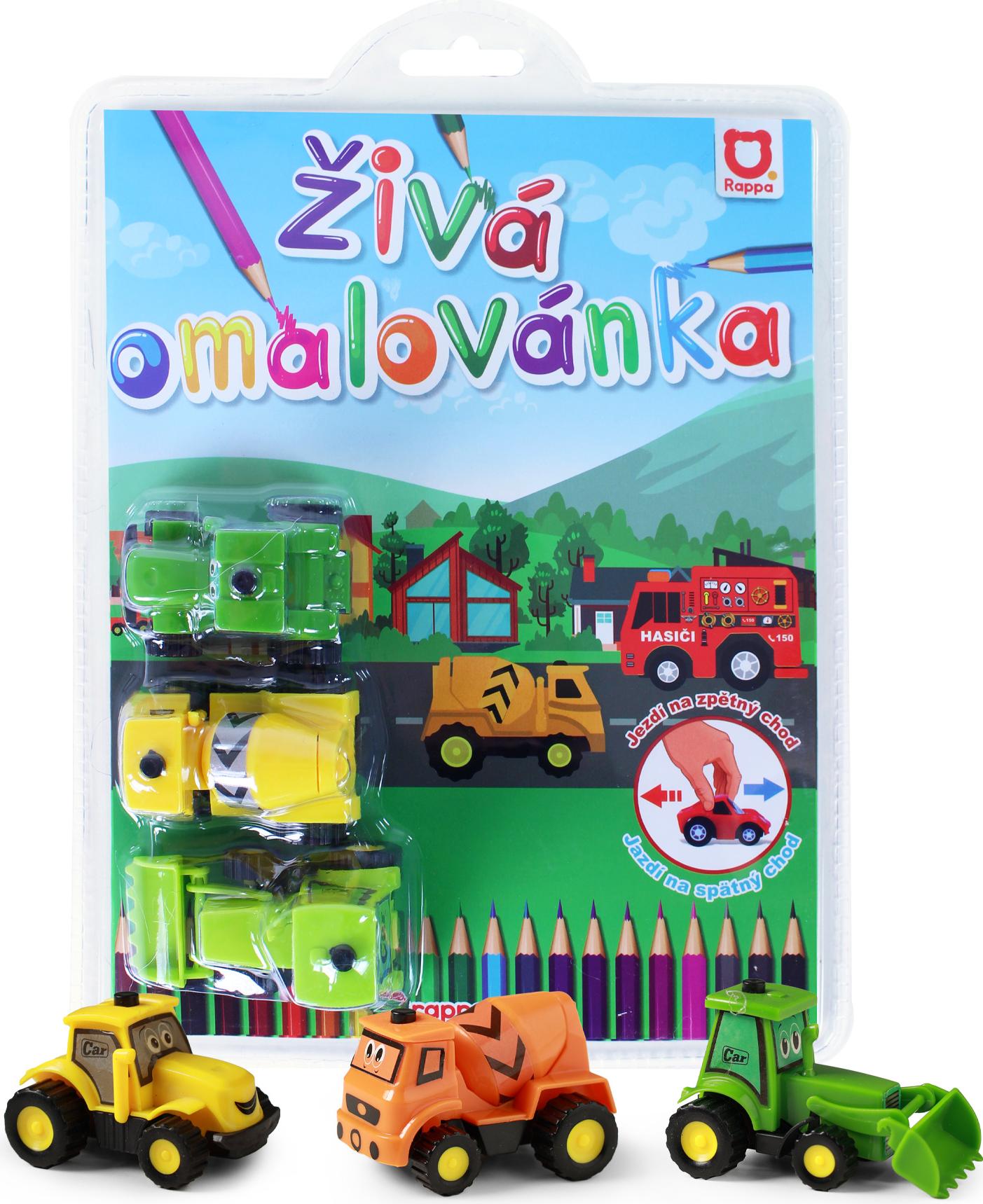 RAPPA Mal- und Spielset mit 3 Mini-Rückfahrautos und Bauauto-Motiven