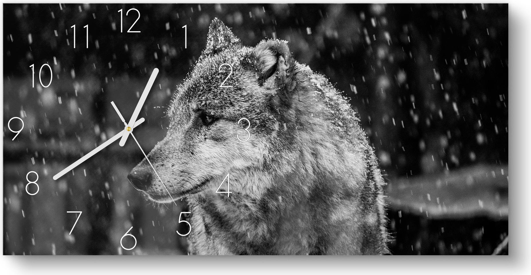 DEQORI Glasuhr 60x30 cm Zahlen 'Winterwächter' Wanduhr Glas Uhr Design leise Küchenuhr WC-60-30-N-3001