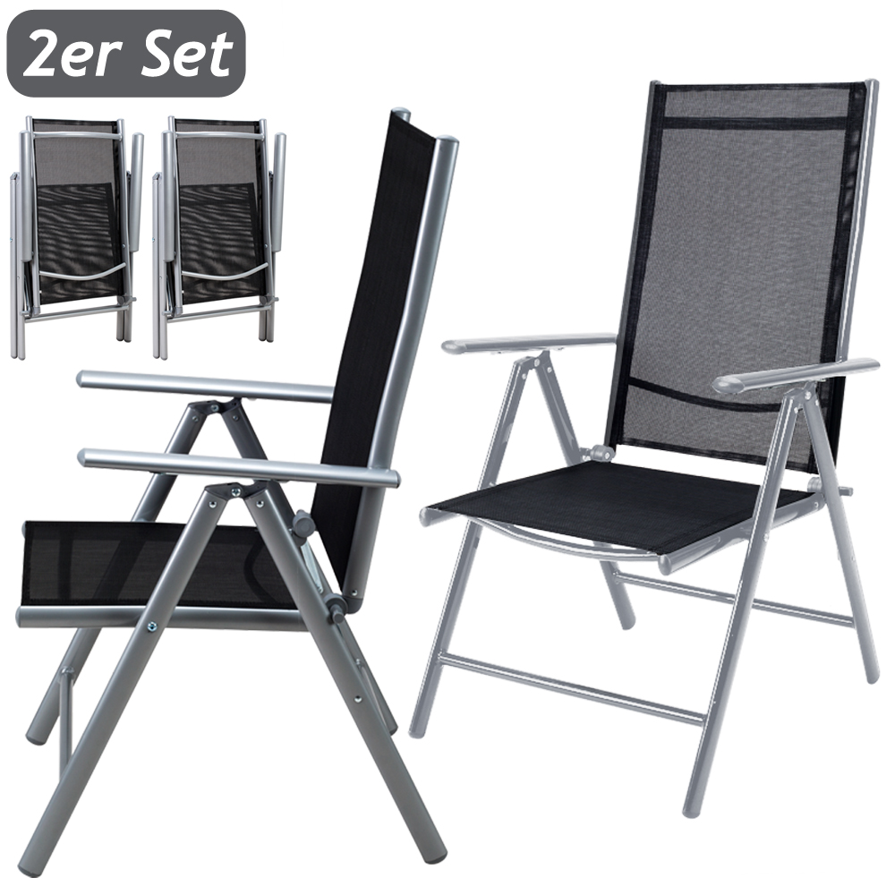 Rubberneck 2er Set Aluminium Gartenstühle 10-Fach verstellbare Hochlehner Belastbarkeit 130kg 
