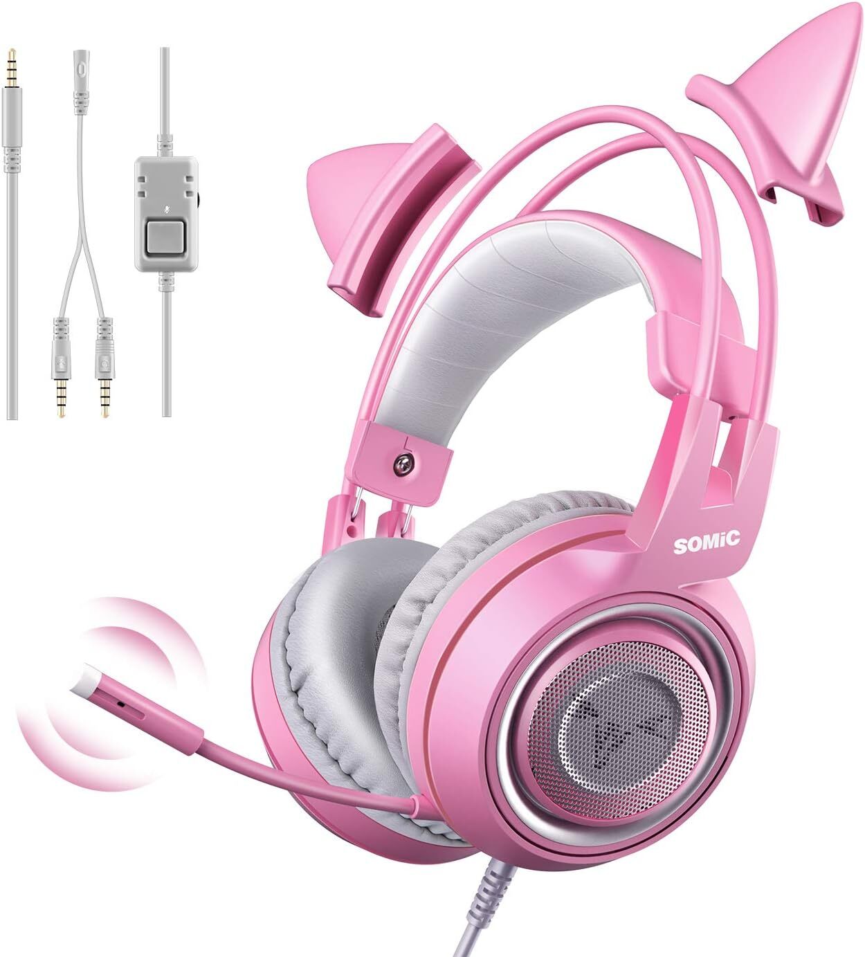 KVALITNÝ VÝKON Herný headset s mikrofónom, dievčenské dámske ružové slúchadlá s 3,5 mm káblom pre Xbox One, PS4, smartfón
