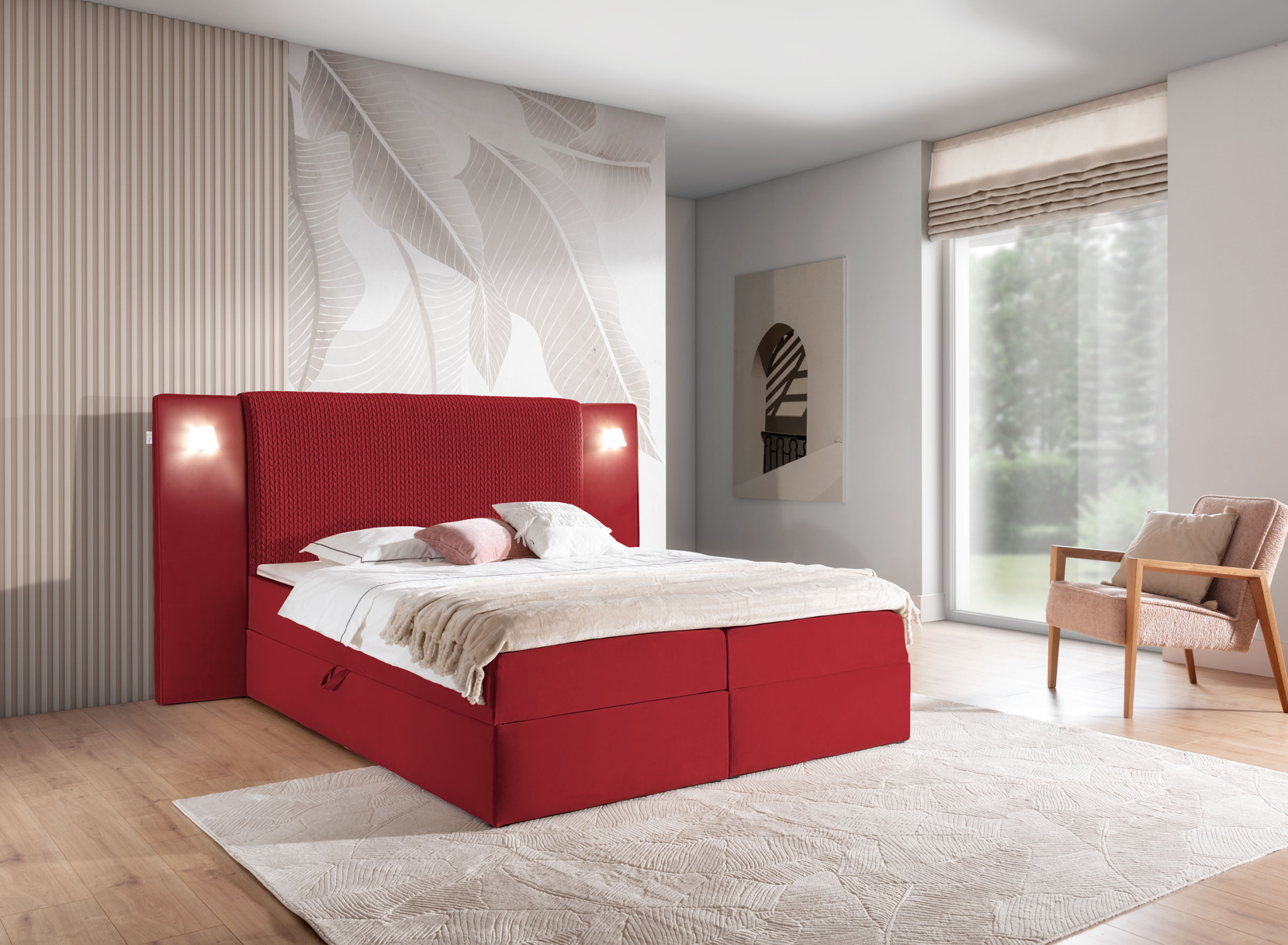 Manželská posteľ 160x200 SIANA s LED osvetlením - červená + topper ZDARMA