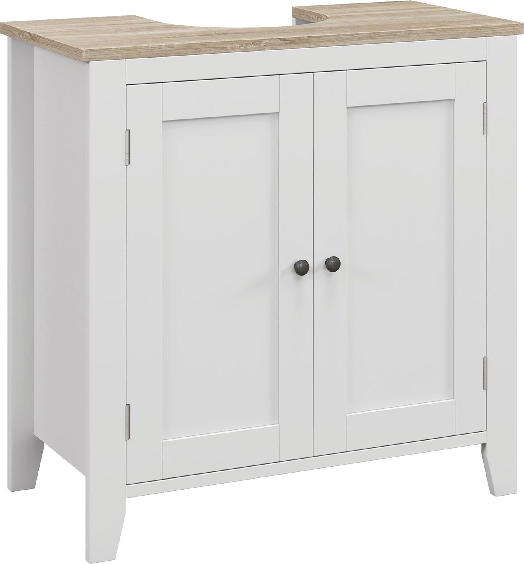 kleankin Unterschrank, Waschbeckenschrank mit Fuß, niedriger Schrank mit 2 Türen und verstellbarem Regal, moderner Stil, 60 x 30 x 60 cm, Weiß 834-306