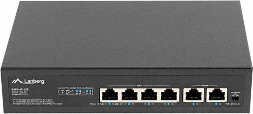 LANBERG Switch 4-Port 100MB PoE+/2x100MB unmanag. 10/19" 60W RSFE-4P-2FE-60