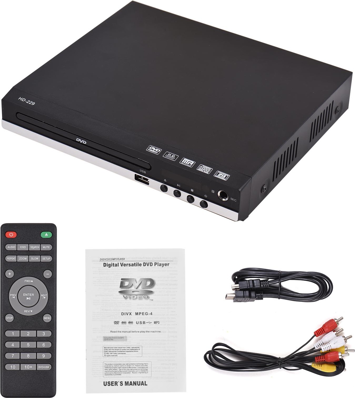 Vislone HD-229 Heim-DVD-Player DVD-CD-Disc-Player Digitaler Multimedia-Player U-Disk-Wiedergabe HD-AV-Ausgang mit Fernbedienung