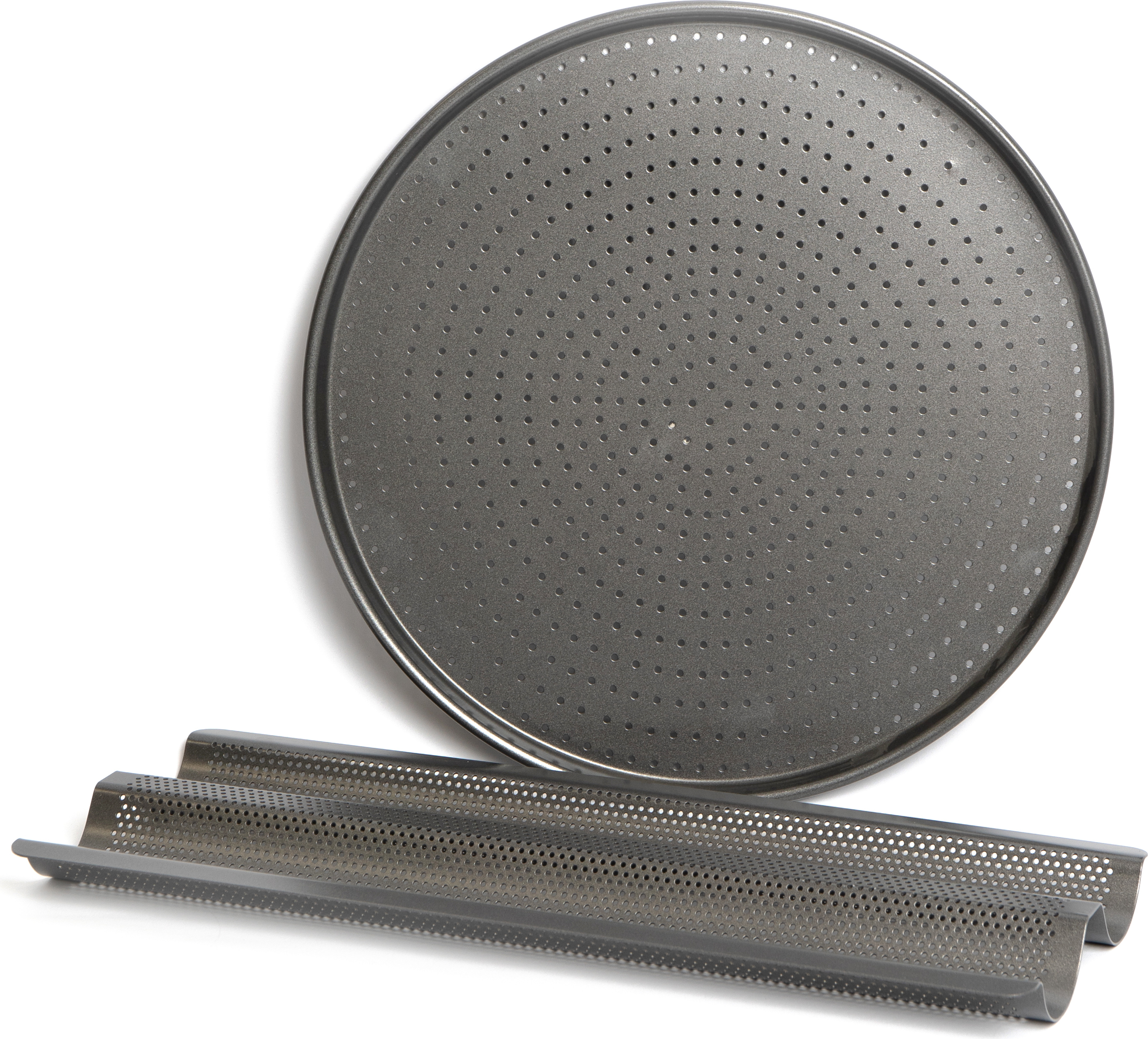 Master Class 2 Stück Backformen Set Antihaftbeschichtet Backblech-Set mit 32 cm Pizzablech und 39 cm Baguetteblech MCCRUSTBUD3