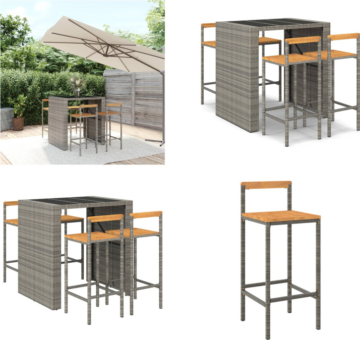 vidaXL 5-dielny záhradný barový set sivý polyratan a masívne drevo akácie - Záhradný barový set - Záhradné barové sety - Záhradný barový set - Záhradný bar