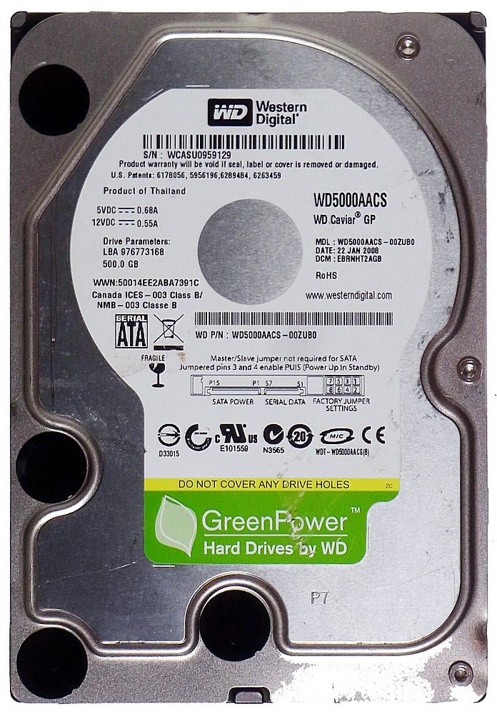 500GB HDD Western Digital Caviar GP WD5000AACS GreenPower SATA ID13575 H-0776