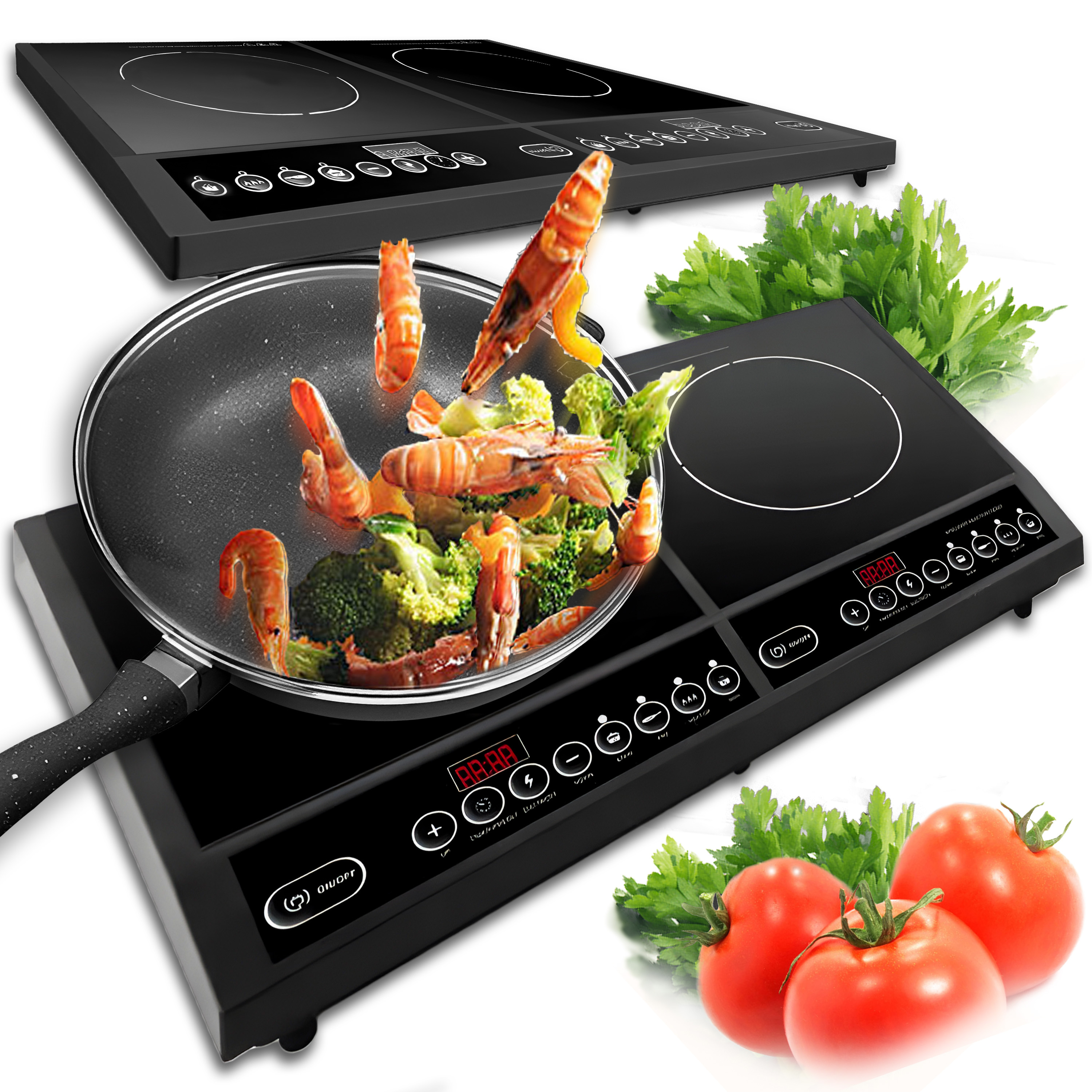Indukčná varná doska 4000W 2 platne Indukčná varná doska s dotykovým ovládaním Indukčná platňa s 2 horákmi Časovač 10 nastavení teploty 2x2000W Čierna Retoo