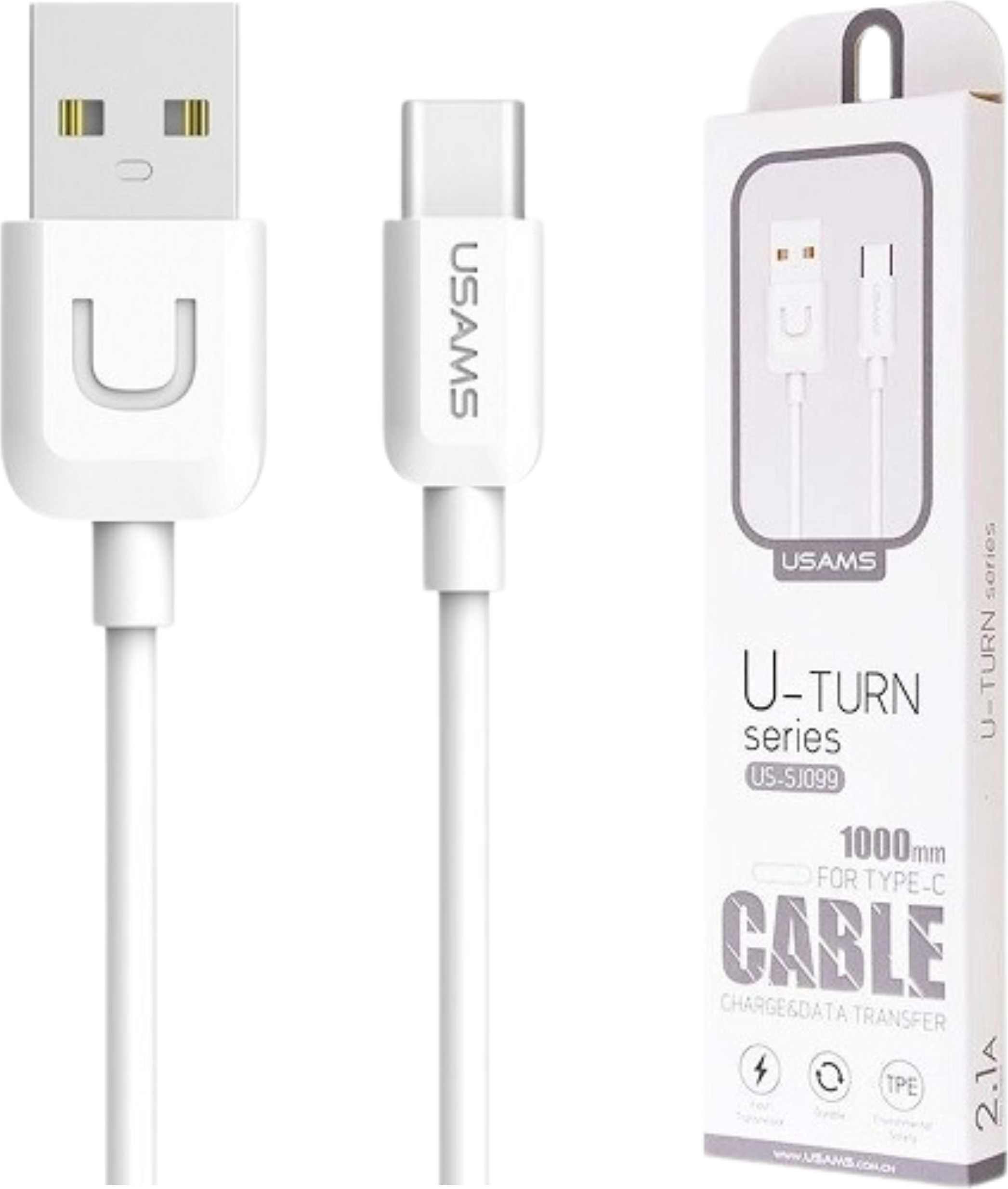 Usams U-Turn Kábel Usb-C 1M Biely/Biely 2A Tcusbxd02 (Us-Sj099)