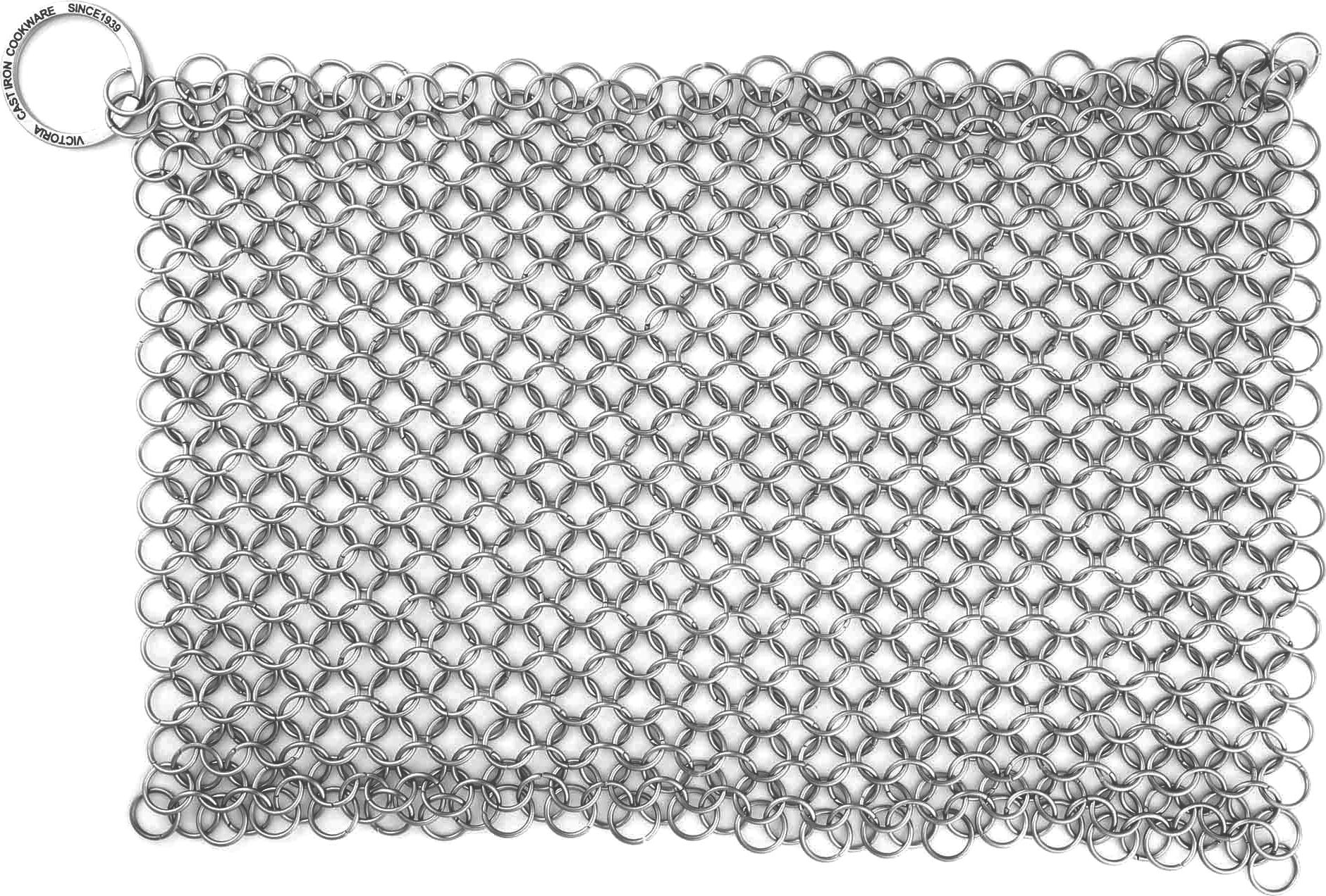 Victoria 32210 Gusseisen-Reiniger, Scheuerschwamm Edelstahl-Mesh, Chainmail Scrubber 20x16,5cm Edelstahl