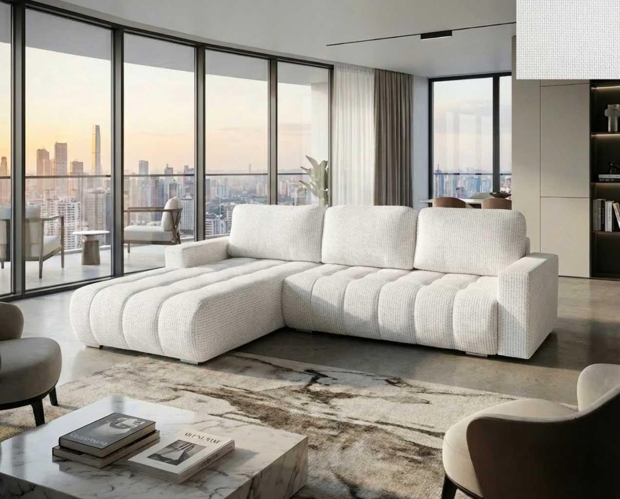 Ecksofa ACILIA Nordelo Schlaffunktion Bettkasten links/rechts Stoff Flow Hellbeige ECKC-ACIL-FLOW-T06