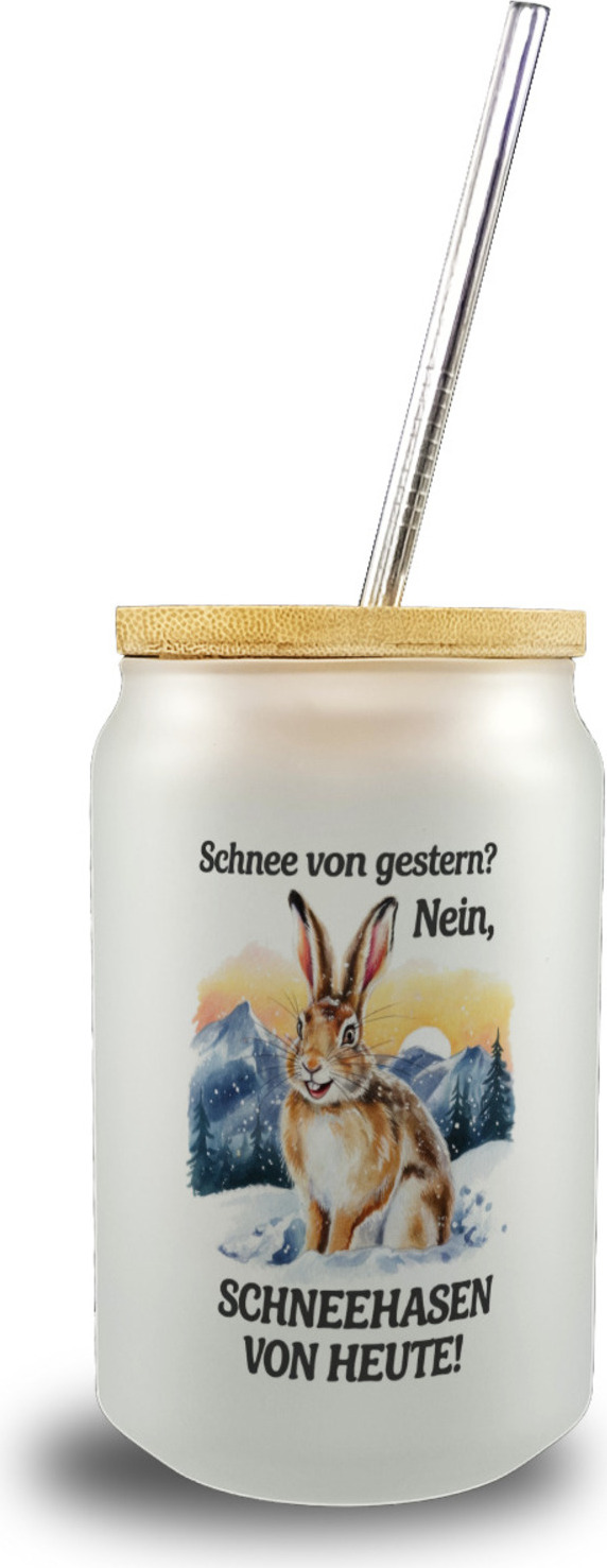 speecheese Fröhlicher Schneehase Trinkglas mit Bambusdeckel
