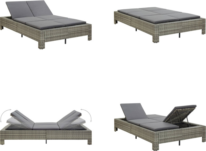 vidaXL Lehátko pre 2 osoby s vankúšom sivý polyratan - Lehátko - Lehátko - Záhradné ležadlo - Záhradné ležadlá