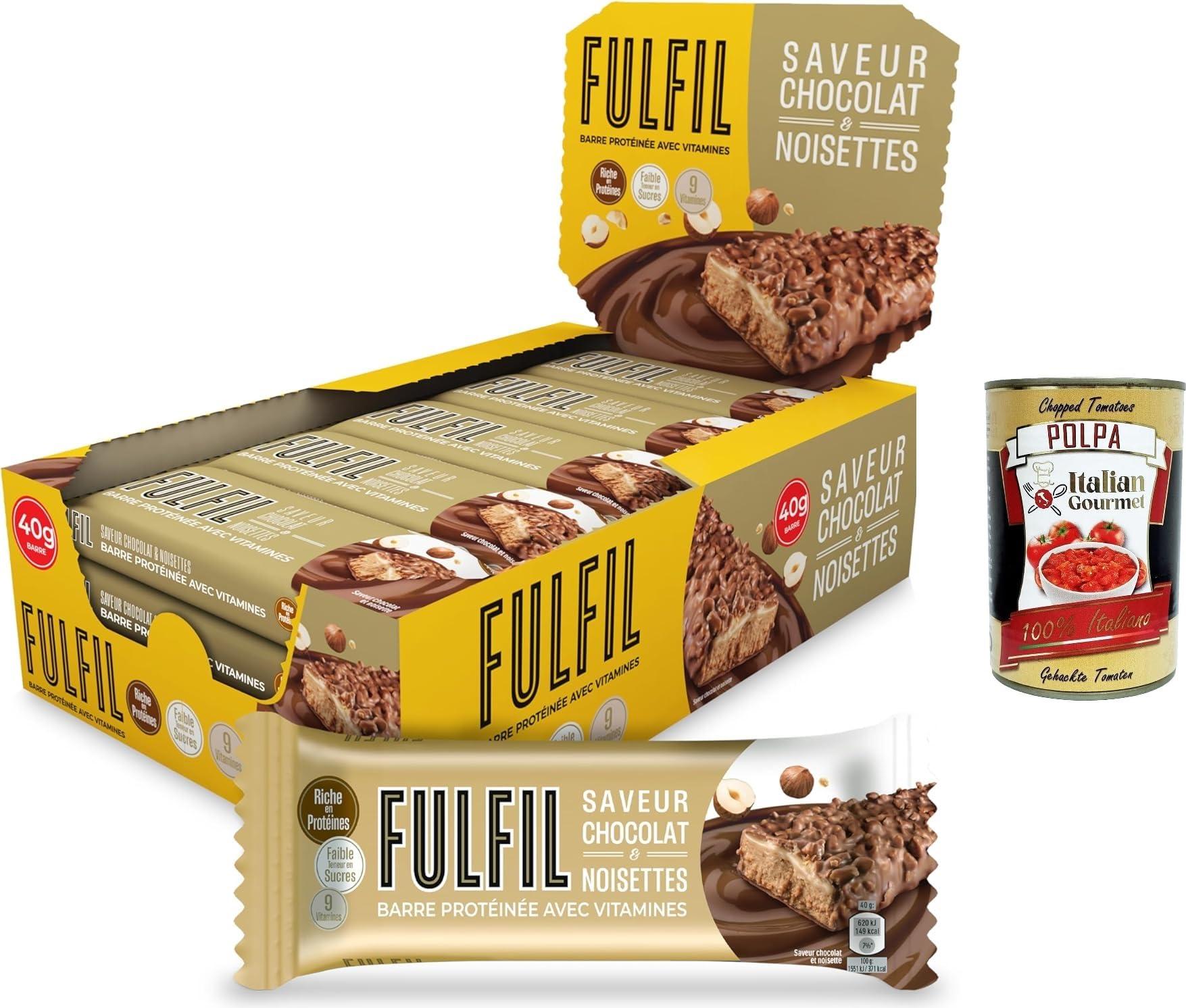 Italian Gourmet E.R. FULFIL Vitamin- und Proteinbalken (15 Balken 40 g) - Schokoladen- und Haselnussgeschmack - 14 g Protein mit hohem Proteingehalt, 9 Vitamine, niedriger Zuckergehalt + Italian Gourmet polpa 400g XK-24W4-3JS0