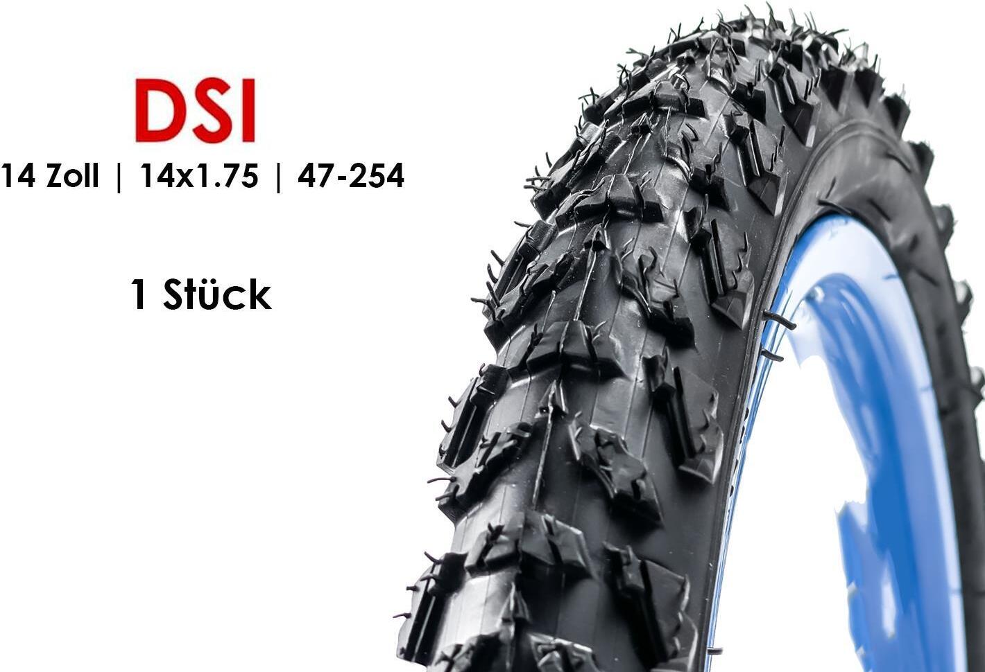 14 Zoll DSI 47-254 Fahrrad Reifen 14x1.75 Kinder Wagen Roller Laufrad Schwarz