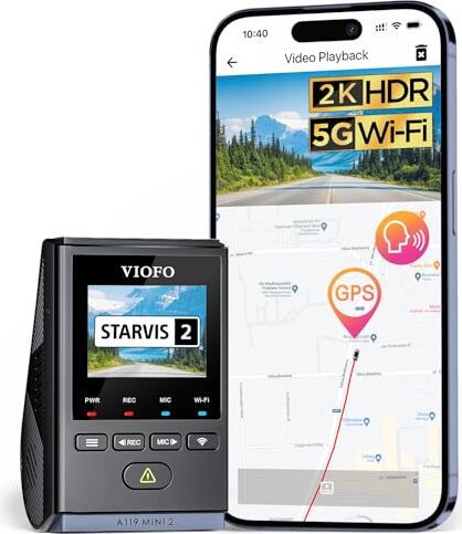 Viofo Dashcam A119 Mini 2, Front 2,7K 5GHz Wi-Fi, 2K 60 fps/HDR 30fps Sprachregelung, Sternvis 2 verbesserte Nachtsicht, 1,5 Zoll LCD Hidden Dash Cam
