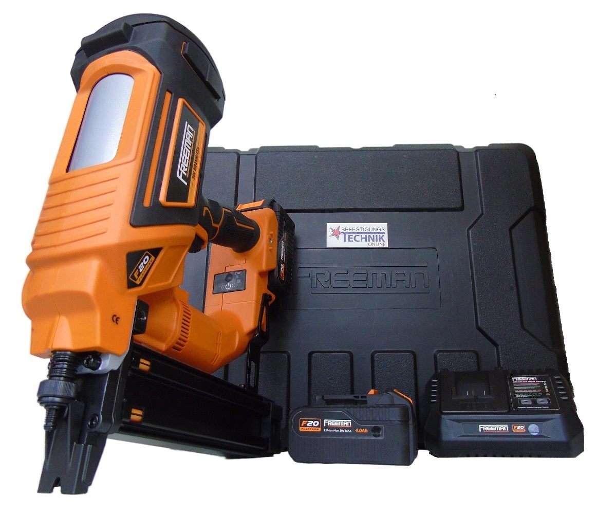 BeTeOn24 Freeman Akku Zaunklammergerät LD400 38-50mm 2x4,0Ah für 9G Zaunklammern Paslode DeWalt KL-89.3