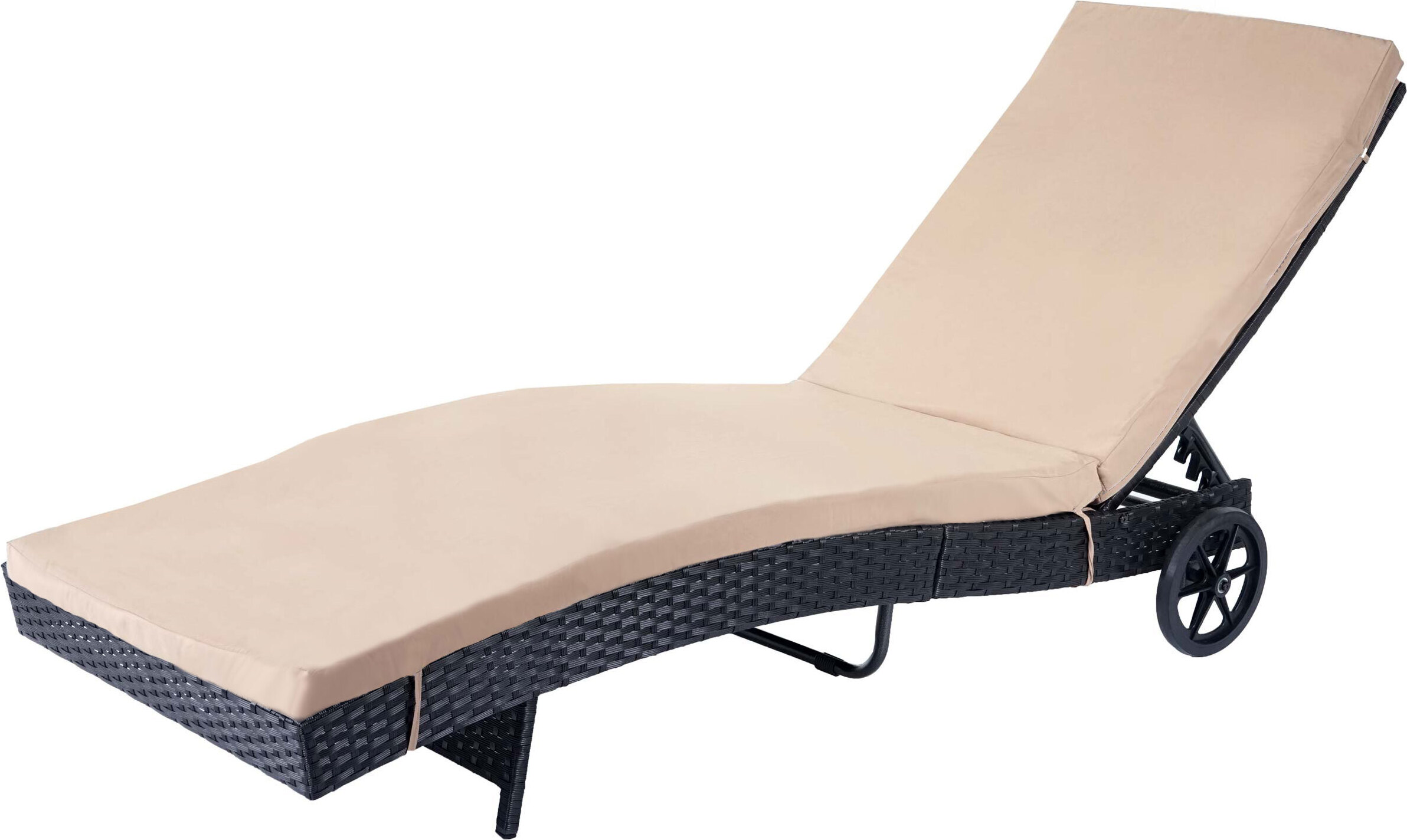 Lehátko HWC-D80, záhradné relaxačné lehátko, polyratan ~ antracit, vankúš béžový