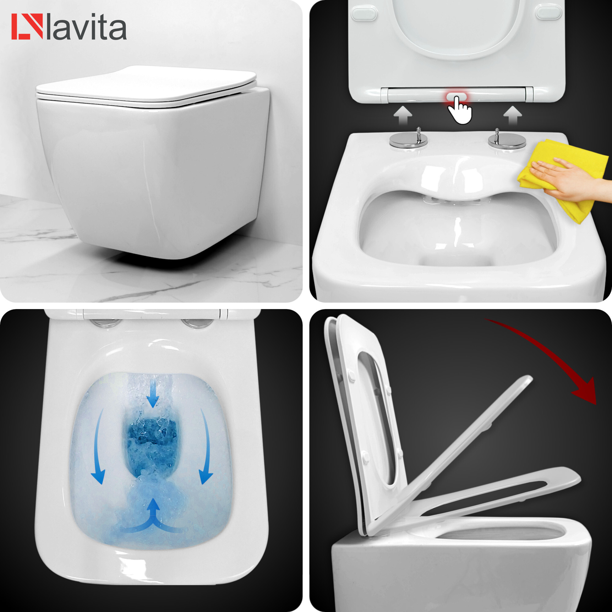 LAVITA Wand-WC Lago | Hange Toilette | Toilettendeckel mit Absenkautomatik & Metallscharniere | Toiletten Spülrandlos Hangend | Toilettenbecken |