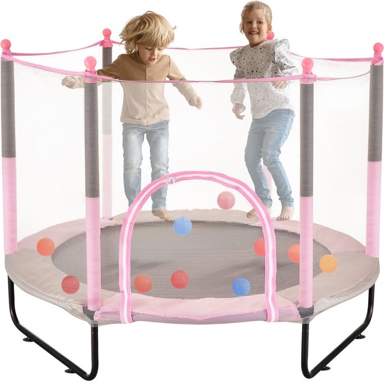 Mini trampolína pre deti - Vnútorný odrazový mostík so sieťou - 1545 mm - Ružová - Fitness vybavenie pre aktívne deti