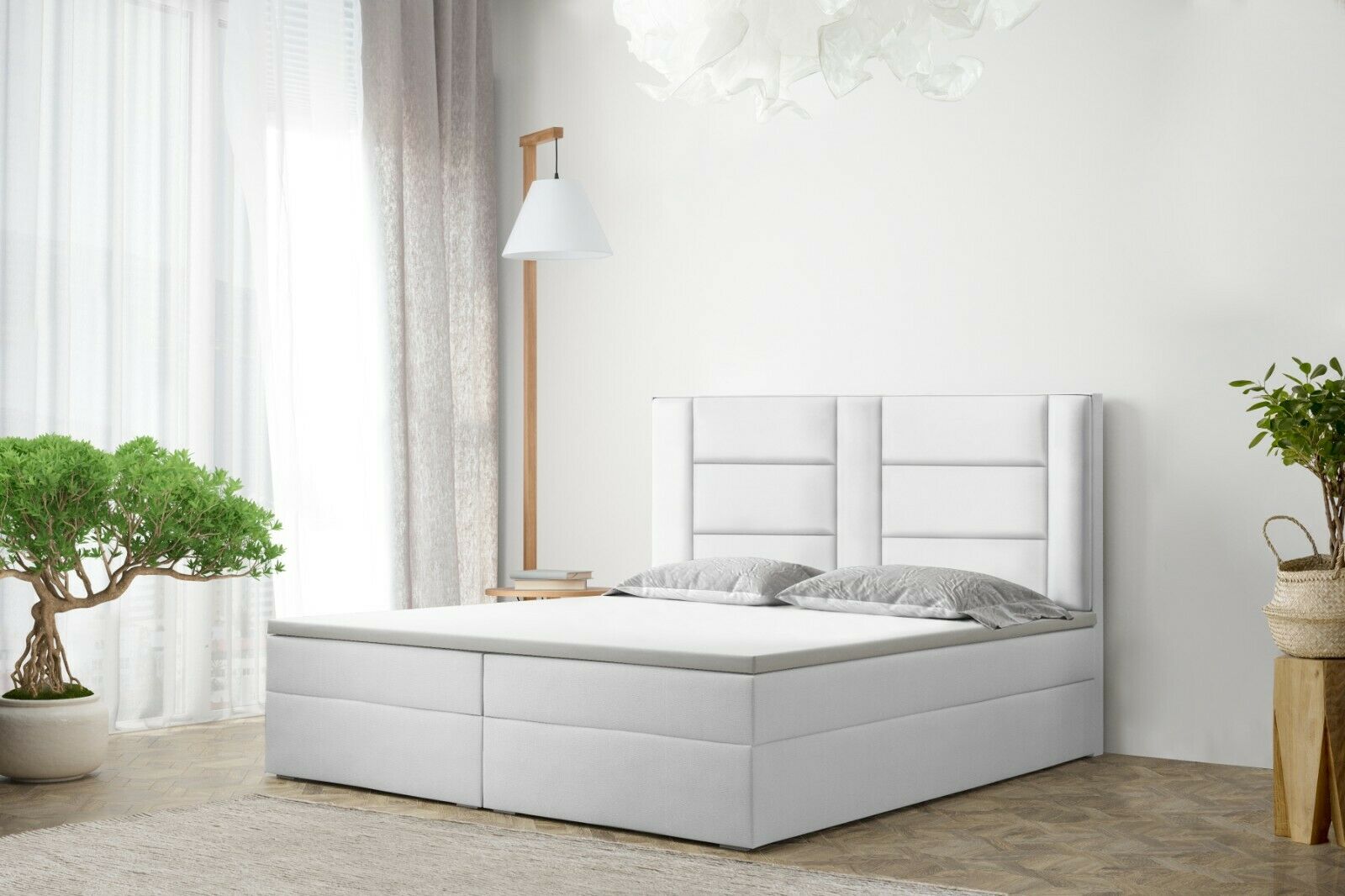 Skriňová posteľ Grekpol Vegas 200x200 cm s matracom TFK H3 a topperom, čalúnená posteľ s podnožou Tkanina: ekokoža Madryt 9200