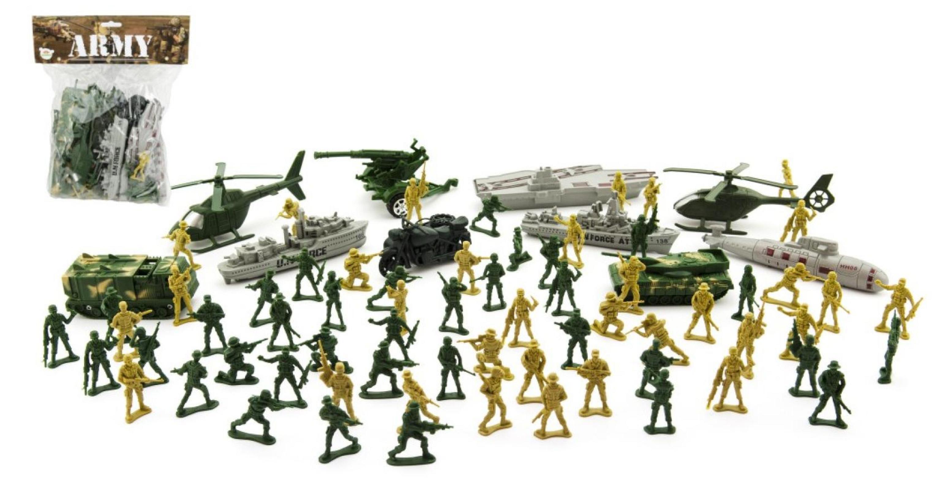 Teddies Ein Set mit 81 Soldatenfiguren und Zubehör, auf einer Karte mit den Maßen 24 x 30 cm 00311349
