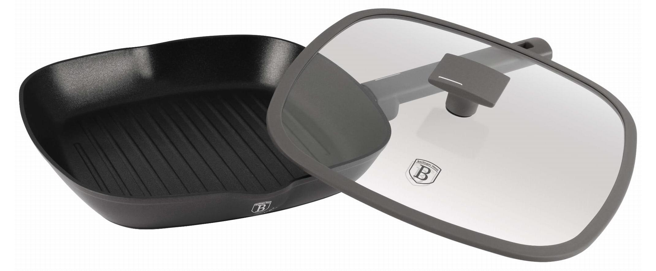 Poêle à Griller Design 28cm Taupe - Cuisson Saine BBQ Intérieur - Aluminium Forgé Triple Titane