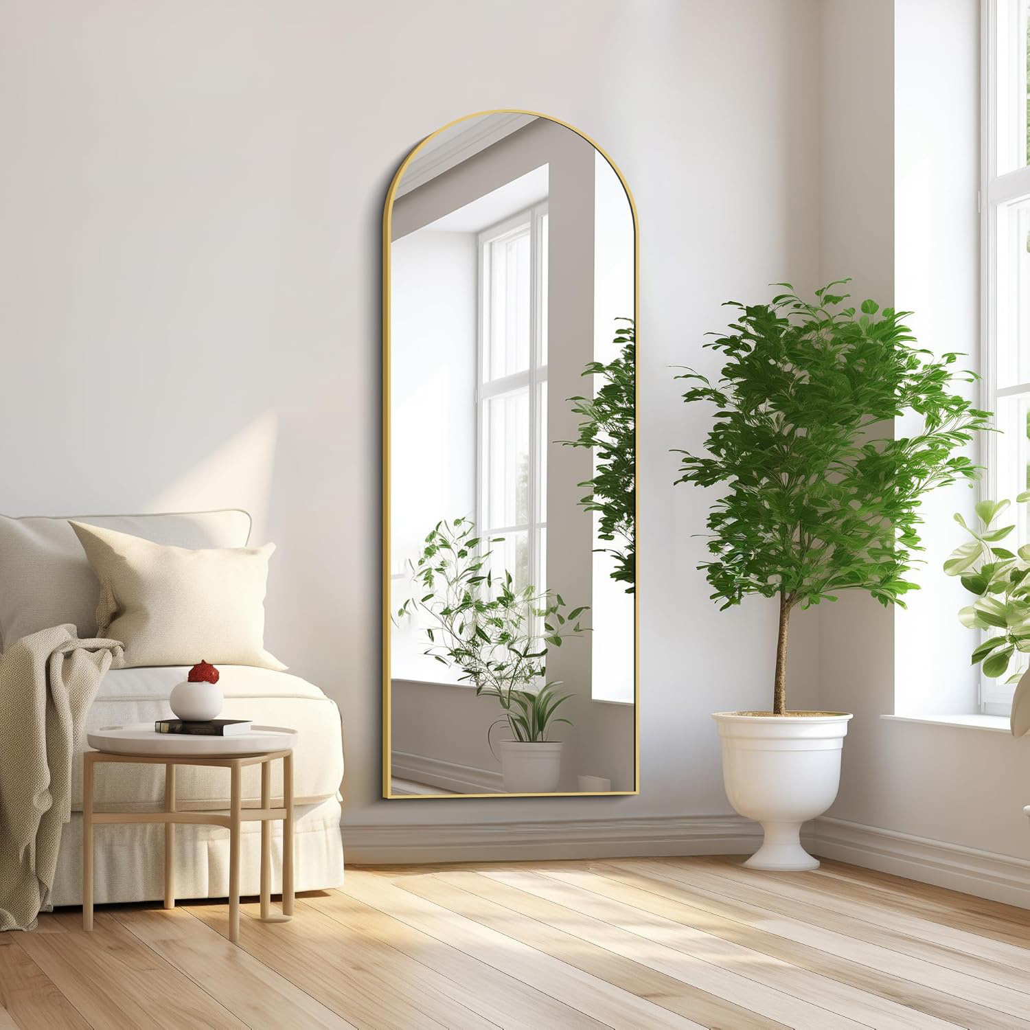 Dee.Romg Bogen Ganzkörperspiegel Designer-Stehspiegel Mit Rundbogen (weiss, 48x160 Cm) Stabile Metallkonstruktion Und Verzerrungsfreies Glas Fuer Professionelle Fotografie Und Taegliche Nutzung 4785110653