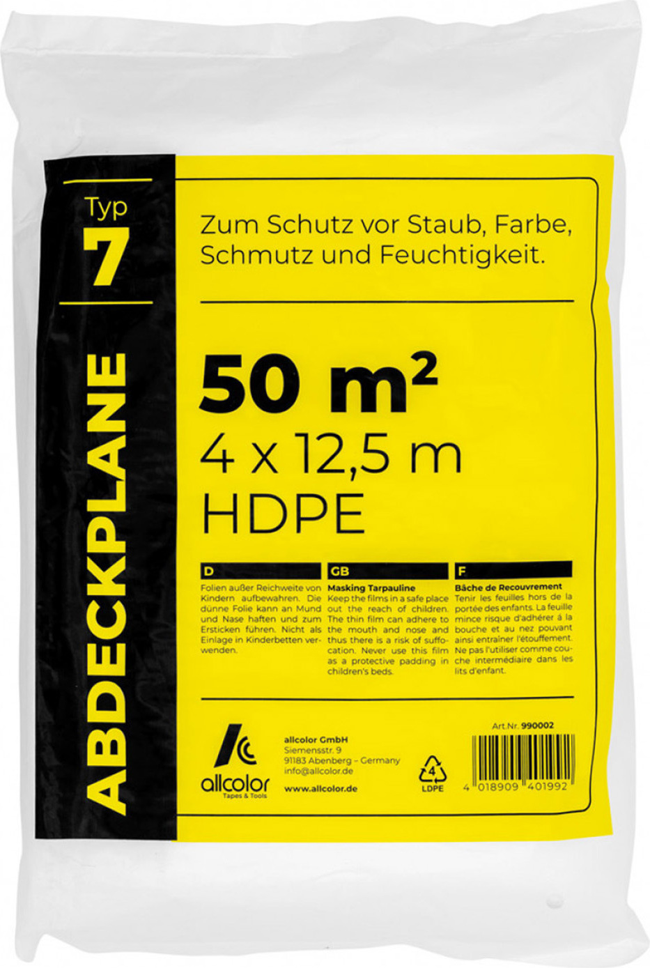 Allcolor HDPE-Abdeckplane 4 x 12,5m Typ 7