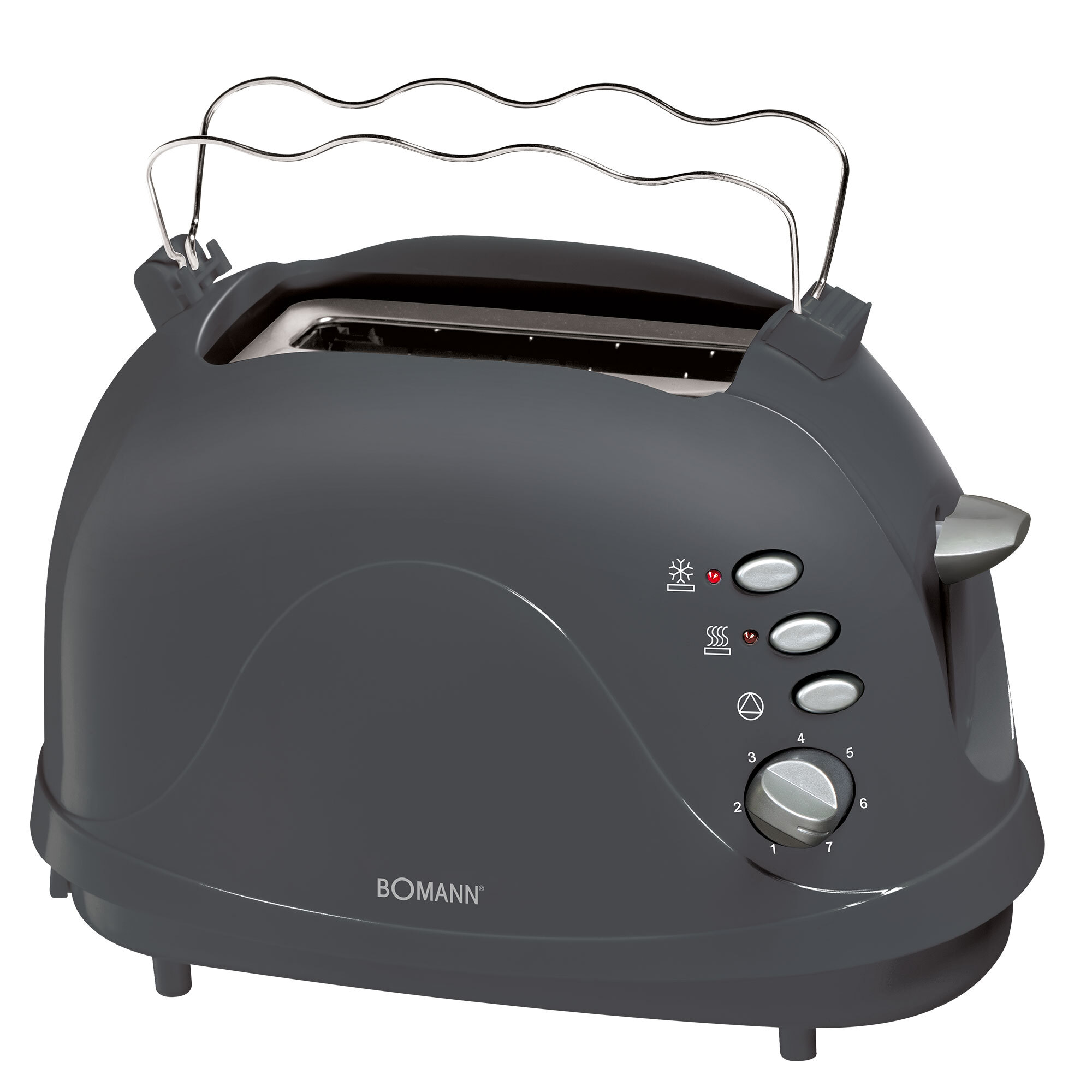 Bomann Toaster TA 246 CB, kompakter 2-Scheiben Toaster, Auftaufunktion, Aufwärmfunktion, Schnellstoppfunktion, Cool- Touch Gehäuse, grau 602464