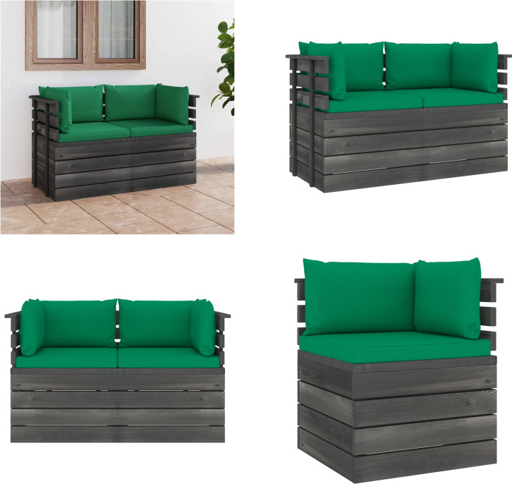 vidaXL Záhradná 2-miestna pohovka z paliet s vankúšmi z masívnej borovice - Pohovka z paliet - 2-miestna pohovka - 2-miestne pohovky