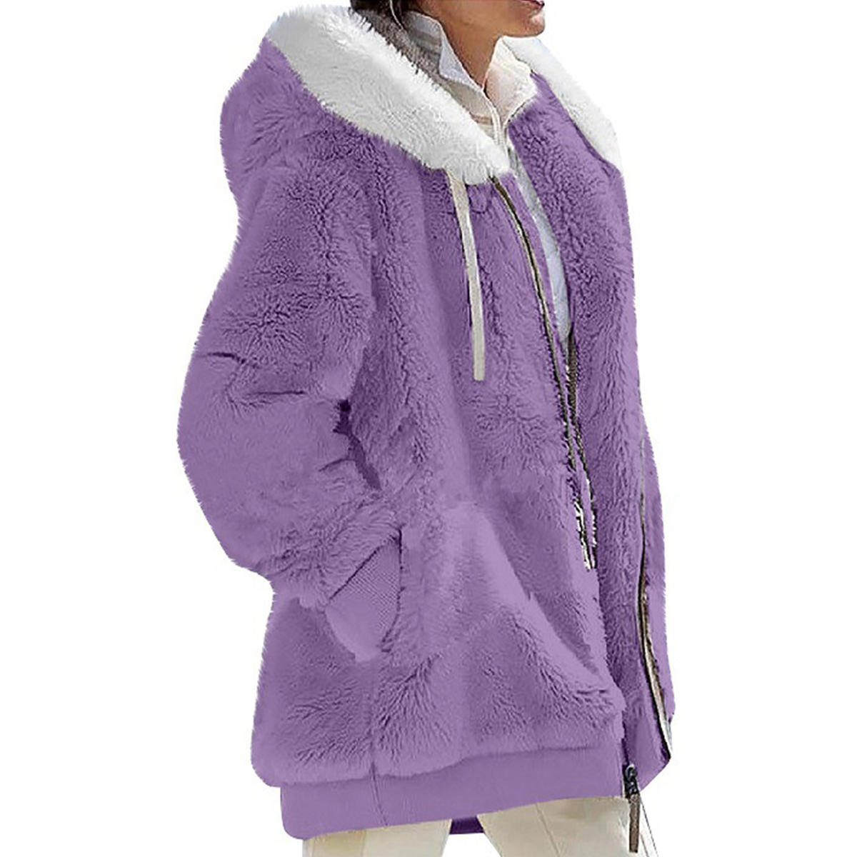 Damen Fleecejacke Mit Kapuze - Warme Winterjacke Im Pololook Mit Reißverschluss