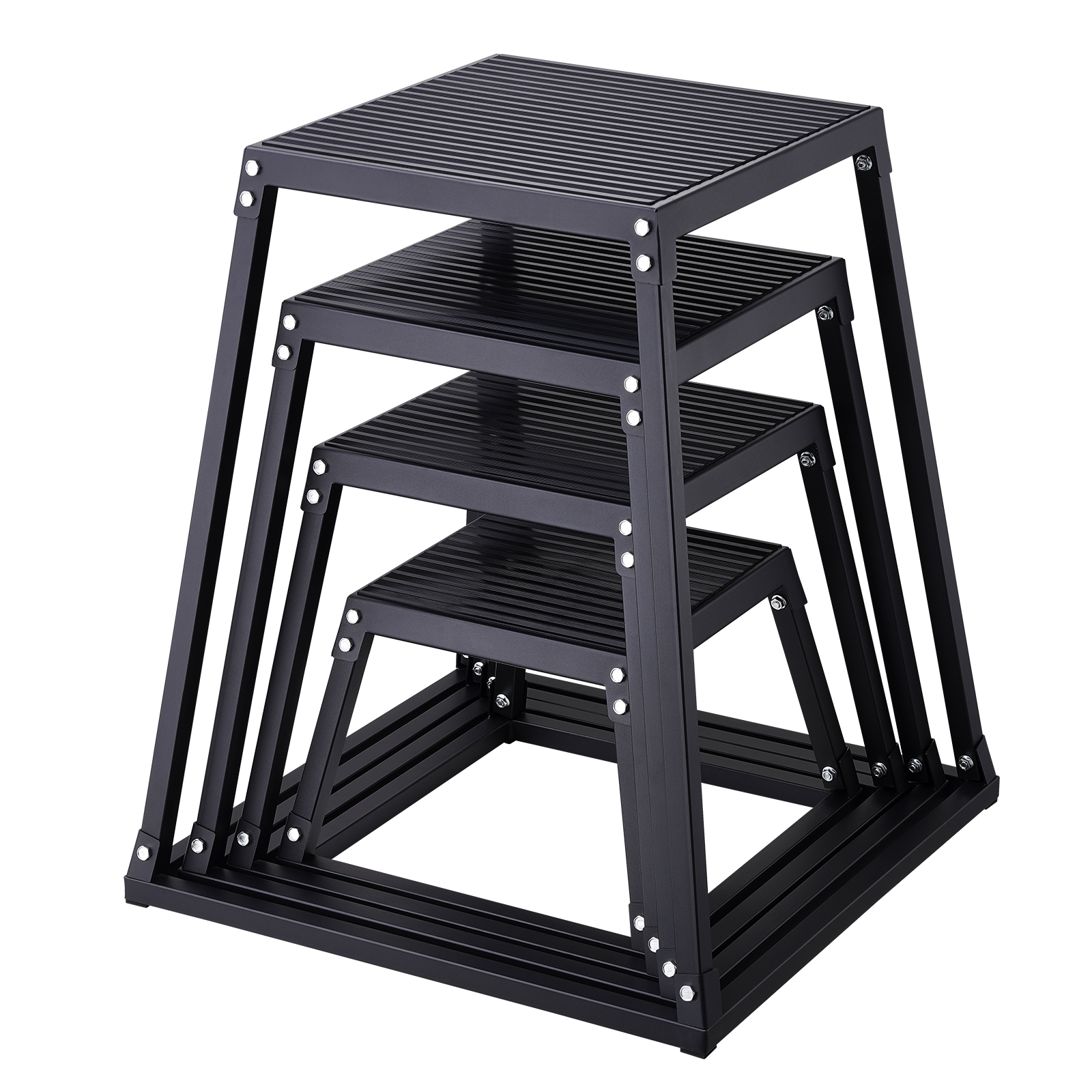VEVOR 4-teilige Plyometrische Sprungboxen, 305/458/609/762 mm Plyometric Box Schwarz, Rutschfestes Fitness-Übungs-Step-Up-Box-Set für Heim-Fitness-Training, Konditions-Krafttraining, Jump Training