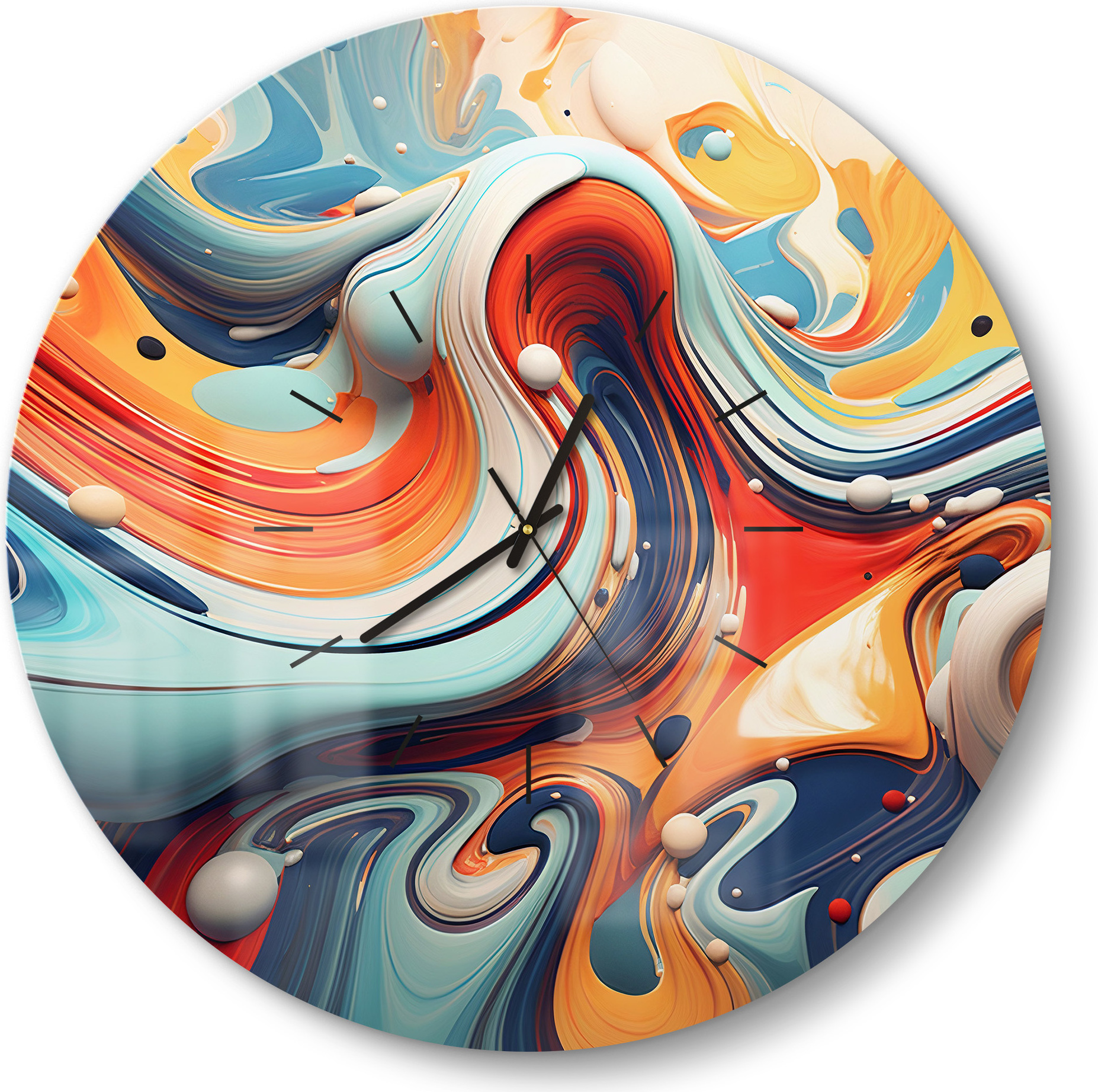 DEQORI Glasuhr Ø50 cm Modern 'Fluides Echo' Wanduhr Glas Uhr Design leise Küchenuhr WC-D50-M-3742