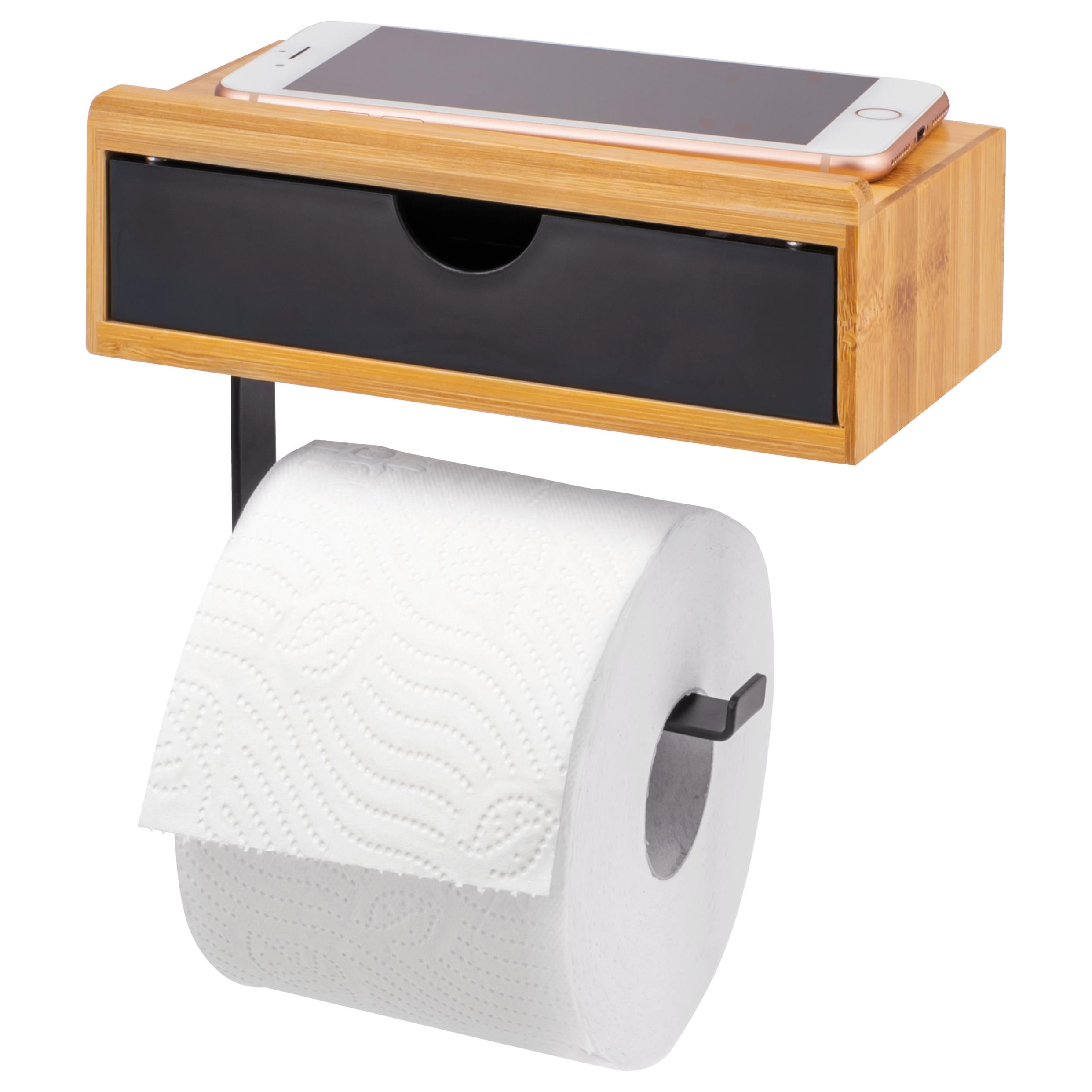 Mango wood toilet paper holder with shelf – DEKAZIA