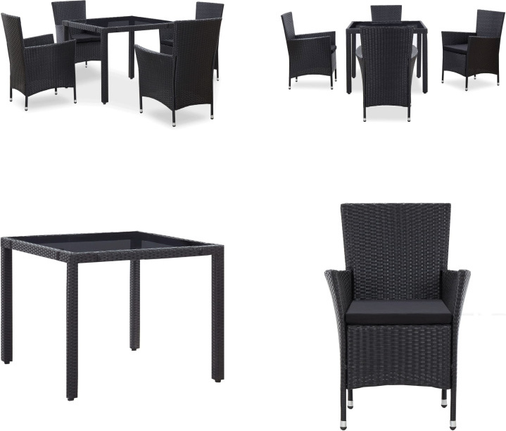 vidaXL 5 ks záhradný jedálenský set poly ratan čierny - Set záhradného nábytku - Sety záhradného nábytku - Záhradný stôl a stoličky - Záhradné stoly a stoličky