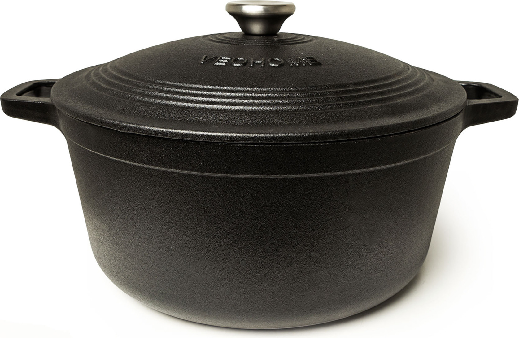 VeoHome Gusseisentopf 6L | Bräter | Gusseisen Topf matt schwarz - Schmortopf |Bratentopf | Bratpfanne Kochtopf| Schmor- oder Bratgerichte Eintopf, Brotbacken