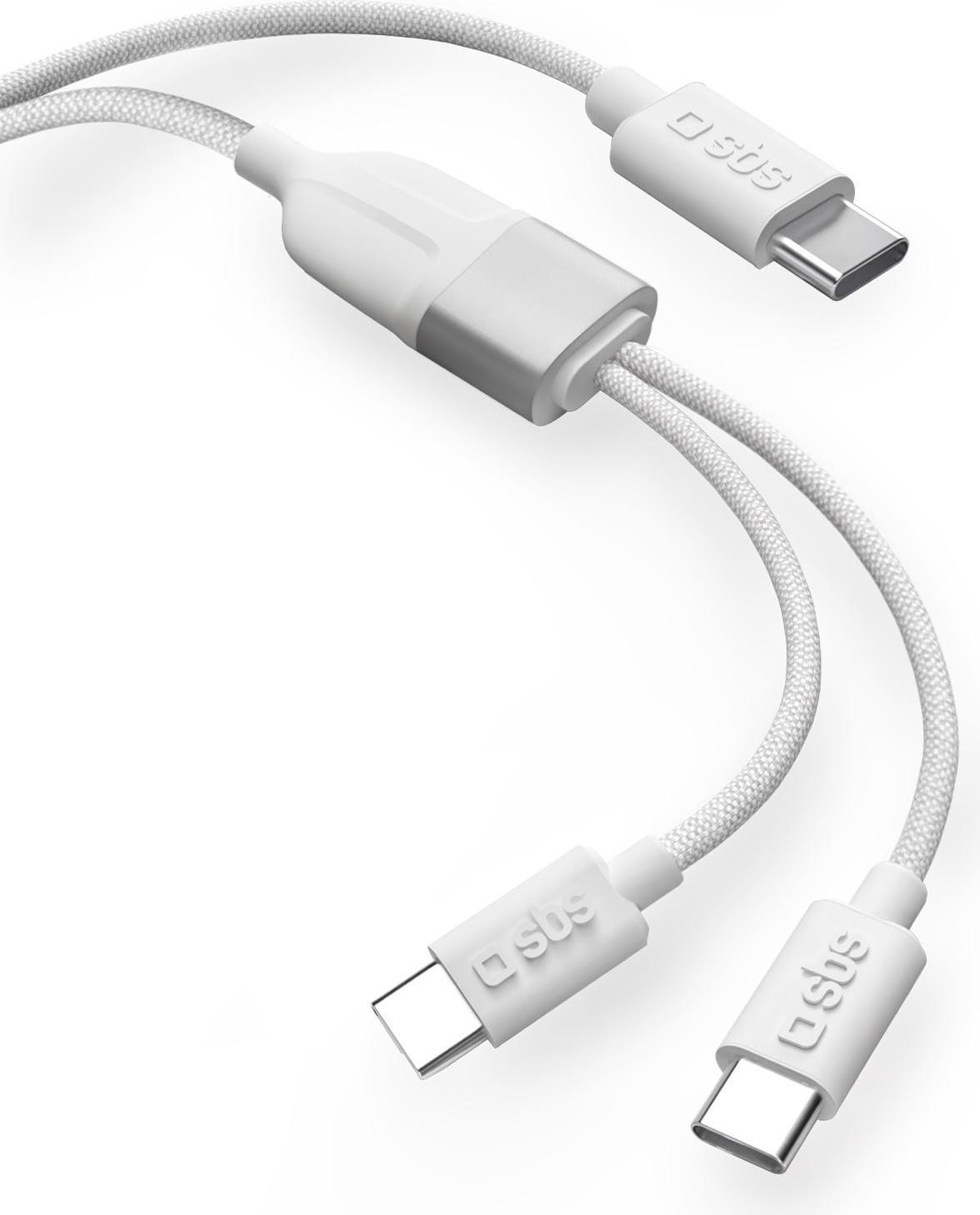 SBS USB Typ-C Splitter mit dualem USB-C Ausgang 60W, Weiß TECABLETCC2IN1
