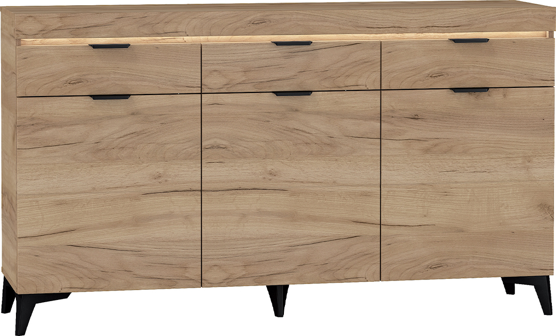 Buffet Ruben mit 3 Schubladen und 3 Türen, Holzoptik, 157cm